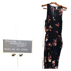 Black floral jump suit with front tie